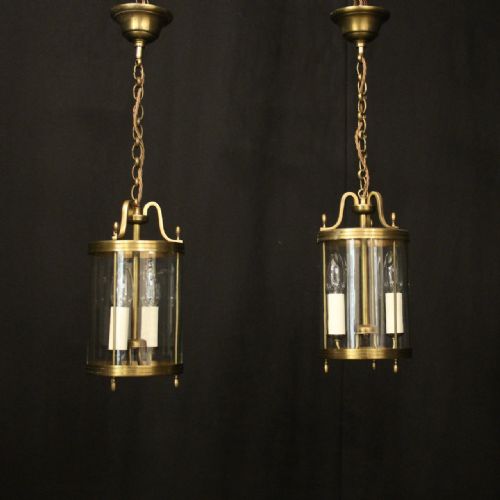 FRENCH PAIR OF GILDED BRASS TWIN LIGHT LANTERNS - ADDITIONAL PHOTO 1
