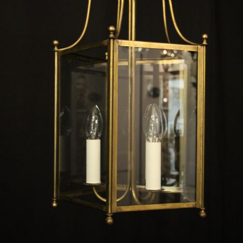 ENGLISH TRIPLE LIGHT GILDED BRASS HALL LANTERN - ADDITIONAL PHOTO 1