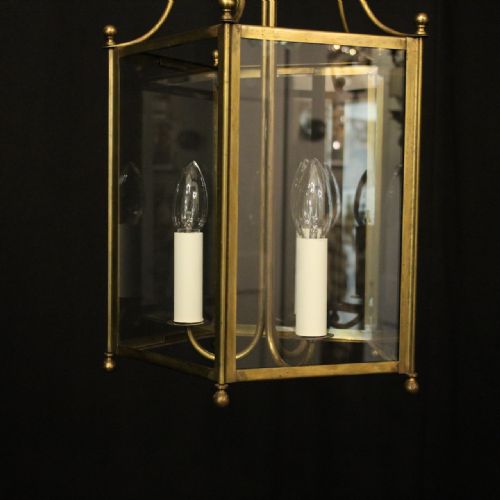 ENGLISH TRIPLE LIGHT GILDED BRASS HALL LANTERN - ADDITIONAL PHOTO 2