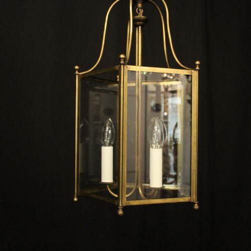 ENGLISH TRIPLE LIGHT GILDED BRASS HALL LANTERN - ADDITIONAL PHOTO 8