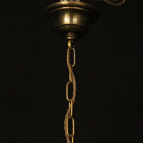 ENGLISH TRIPLE LIGHT GILDED BRASS HALL LANTERN - ADDITIONAL PHOTO 9