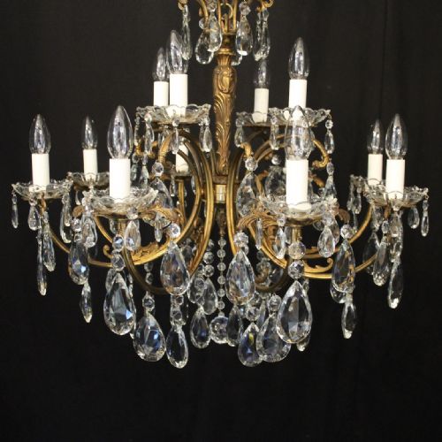 FRENCH 12 LIGHT GILDED BRONZE CRYSTAL ANTIQUE CHANDELIER - ADDITIONAL PHOTO 1
