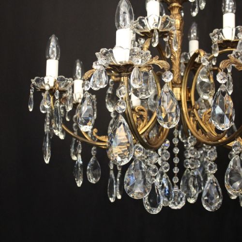 FRENCH 12 LIGHT GILDED BRONZE CRYSTAL ANTIQUE CHANDELIER - ADDITIONAL PHOTO 2