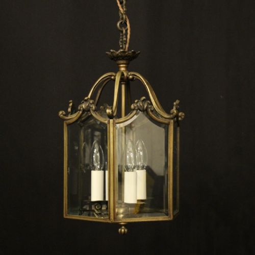 french gilded bronze triple light hall lantern - CATEGORY: ANTIQUE LIGHTING - DATED 1920