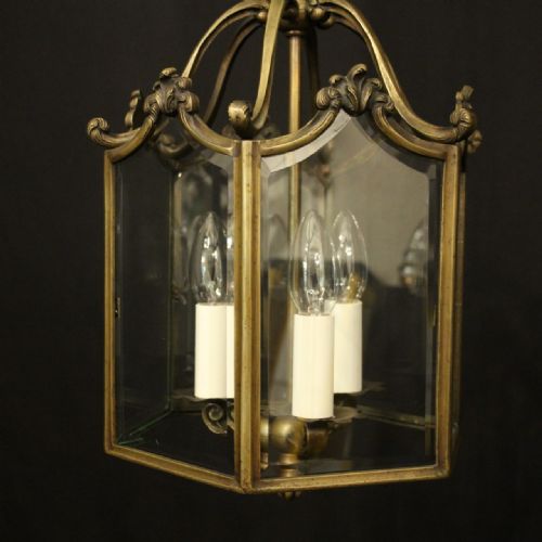 FRENCH GILDED BRONZE TRIPLE LIGHT HALL LANTERN - ADDITIONAL PHOTO 3