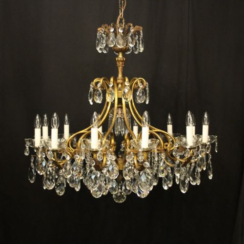 french gilded bronze crystal 13 light birdcage chandelier - CATEGORY: ANTIQUE LIGHTING - DATED 1920