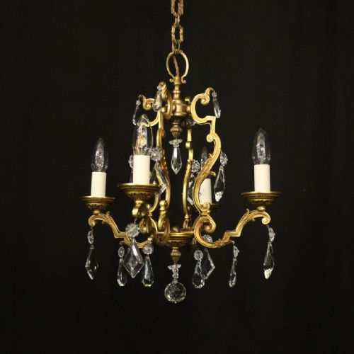 french small gilded crystal 4 light chandelier - CATEGORY: ANTIQUE LIGHTING - DATED 1930