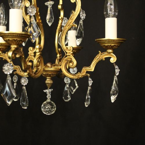 FRENCH SMALL GILDED CRYSTAL 4 LIGHT CHANDELIER - ADDITIONAL PHOTO 2