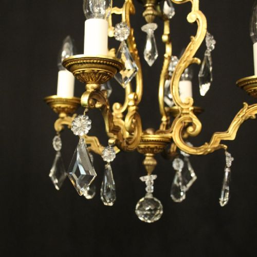 FRENCH SMALL GILDED CRYSTAL 4 LIGHT CHANDELIER - ADDITIONAL PHOTO 3