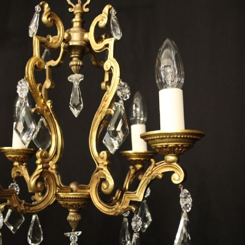 FRENCH SMALL GILDED CRYSTAL 4 LIGHT CHANDELIER - ADDITIONAL PHOTO 4