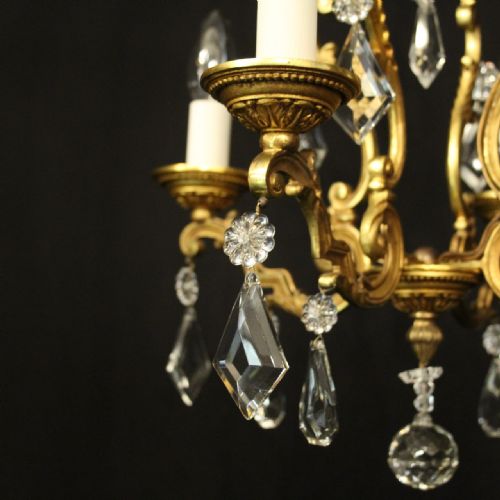 FRENCH SMALL GILDED CRYSTAL 4 LIGHT CHANDELIER - ADDITIONAL PHOTO 5