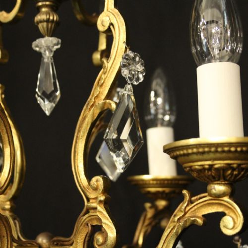 FRENCH SMALL GILDED CRYSTAL 4 LIGHT CHANDELIER - ADDITIONAL PHOTO 8