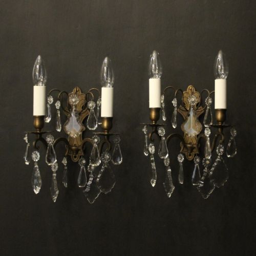 french pair of gilded twin arm antique wall lights - CATEGORY: ANTIQUE LIGHTING - DATED 1920