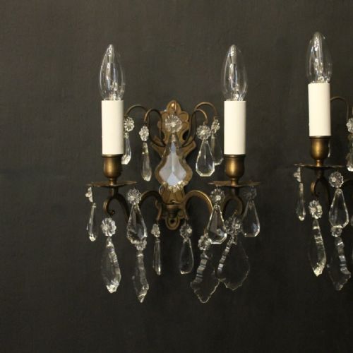 FRENCH PAIR OF GILDED TWIN ARM ANTIQUE WALL LIGHTS - ADDITIONAL PHOTO 1