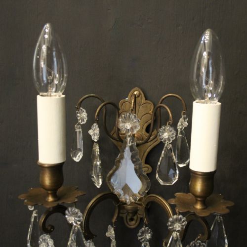 FRENCH PAIR OF GILDED TWIN ARM ANTIQUE WALL LIGHTS - ADDITIONAL PHOTO 2