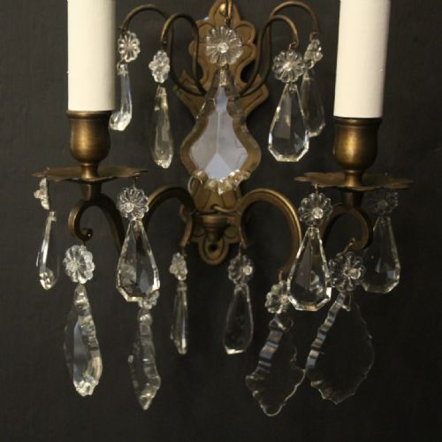 FRENCH PAIR OF GILDED TWIN ARM ANTIQUE WALL LIGHTS - ADDITIONAL PHOTO 3