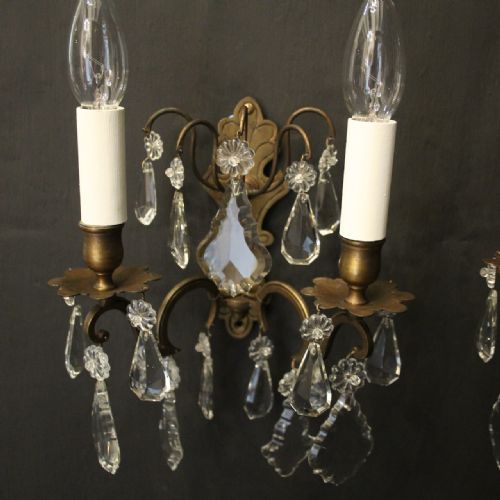 FRENCH PAIR OF GILDED TWIN ARM ANTIQUE WALL LIGHTS - ADDITIONAL PHOTO 4