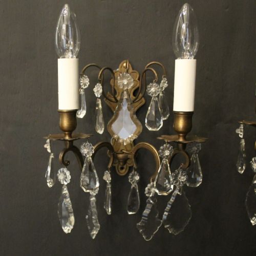 FRENCH PAIR OF GILDED TWIN ARM ANTIQUE WALL LIGHTS - ADDITIONAL PHOTO 5