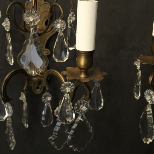 FRENCH PAIR OF GILDED TWIN ARM ANTIQUE WALL LIGHTS - ADDITIONAL PHOTO 6