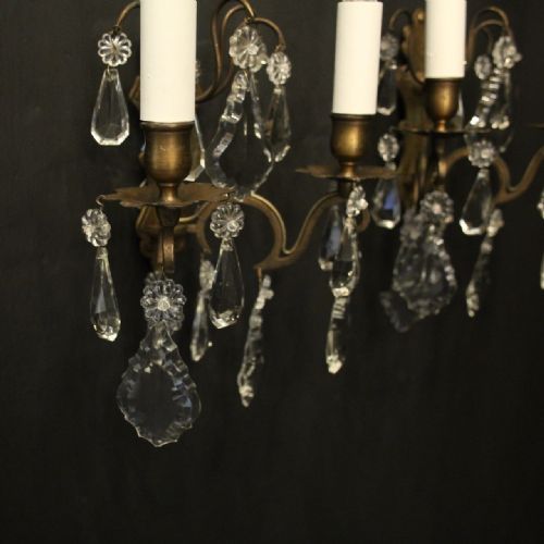 FRENCH PAIR OF GILDED TWIN ARM ANTIQUE WALL LIGHTS - ADDITIONAL PHOTO 7