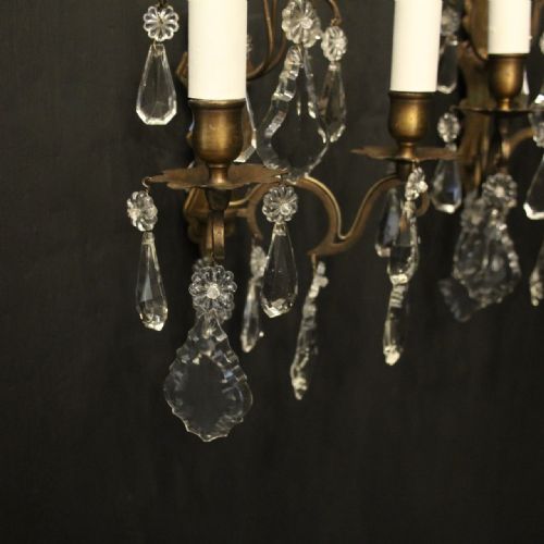 FRENCH PAIR OF GILDED TWIN ARM ANTIQUE WALL LIGHTS - ADDITIONAL PHOTO 8