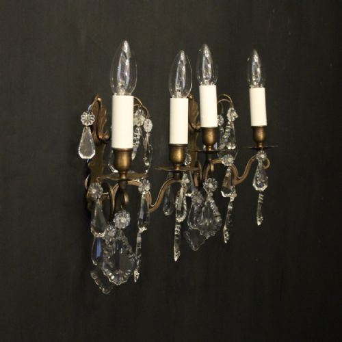 FRENCH PAIR OF GILDED TWIN ARM ANTIQUE WALL LIGHTS - ADDITIONAL PHOTO 9