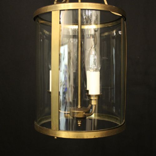 ENGLISH CONVEX GILDED TRIPLE LIGHT HALL LANTERN - ADDITIONAL PHOTO 1