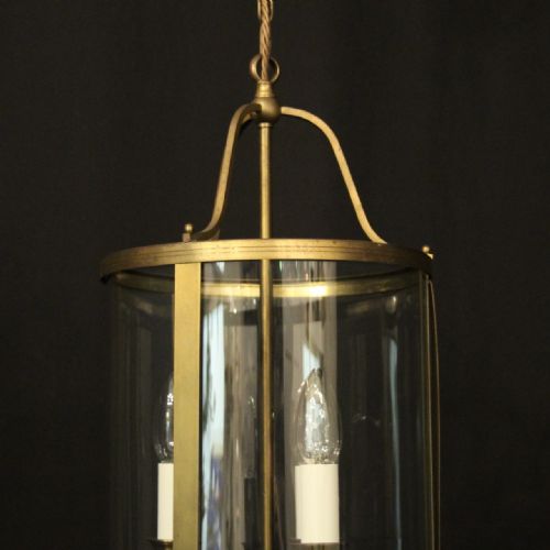 ENGLISH CONVEX GILDED TRIPLE LIGHT HALL LANTERN - ADDITIONAL PHOTO 2
