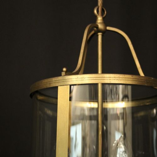 ENGLISH CONVEX GILDED TRIPLE LIGHT HALL LANTERN - ADDITIONAL PHOTO 5