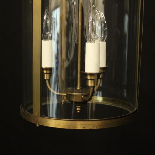ENGLISH CONVEX GILDED TRIPLE LIGHT HALL LANTERN - ADDITIONAL PHOTO 7