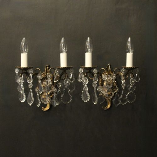 french pair of gilded twin arm antique wall lights - CATEGORY: ANTIQUE LIGHTING - DATED 1930
