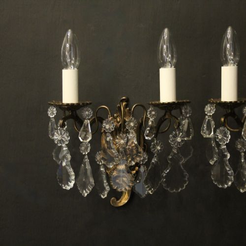 FRENCH PAIR OF GILDED TWIN ARM ANTIQUE WALL LIGHTS - ADDITIONAL PHOTO 1