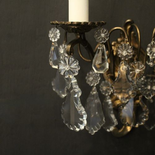 FRENCH PAIR OF GILDED TWIN ARM ANTIQUE WALL LIGHTS - ADDITIONAL PHOTO 2
