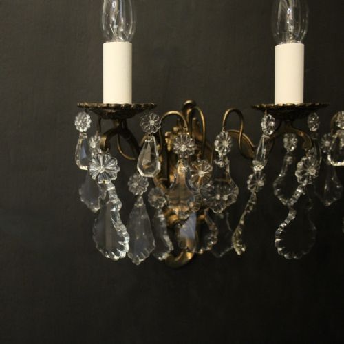 FRENCH PAIR OF GILDED TWIN ARM ANTIQUE WALL LIGHTS - ADDITIONAL PHOTO 3