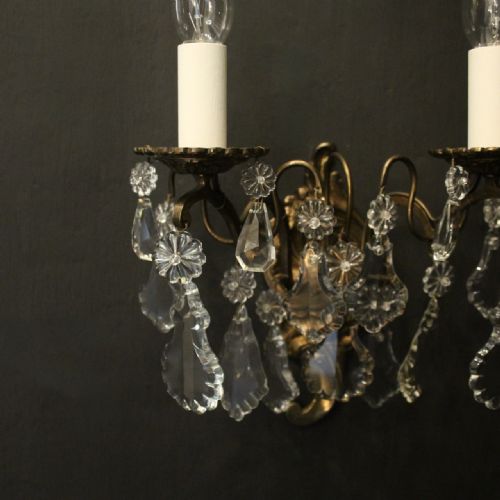 FRENCH PAIR OF GILDED TWIN ARM ANTIQUE WALL LIGHTS - ADDITIONAL PHOTO 4