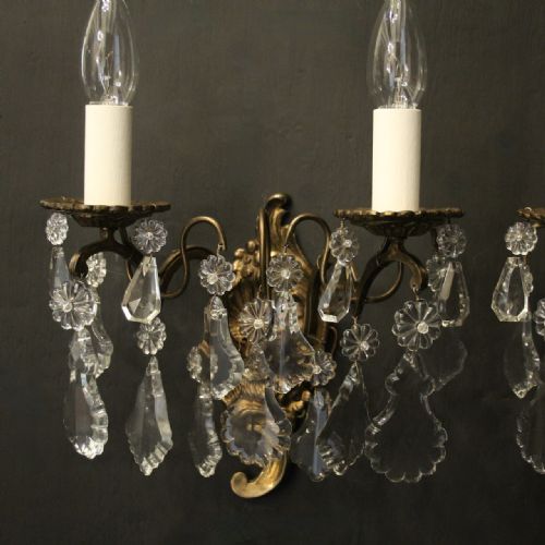 FRENCH PAIR OF GILDED TWIN ARM ANTIQUE WALL LIGHTS - ADDITIONAL PHOTO 5