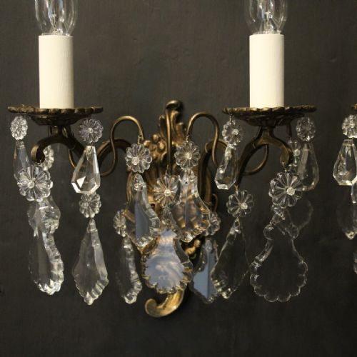 FRENCH PAIR OF GILDED TWIN ARM ANTIQUE WALL LIGHTS - ADDITIONAL PHOTO 6