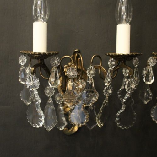 FRENCH PAIR OF GILDED TWIN ARM ANTIQUE WALL LIGHTS - ADDITIONAL PHOTO 7