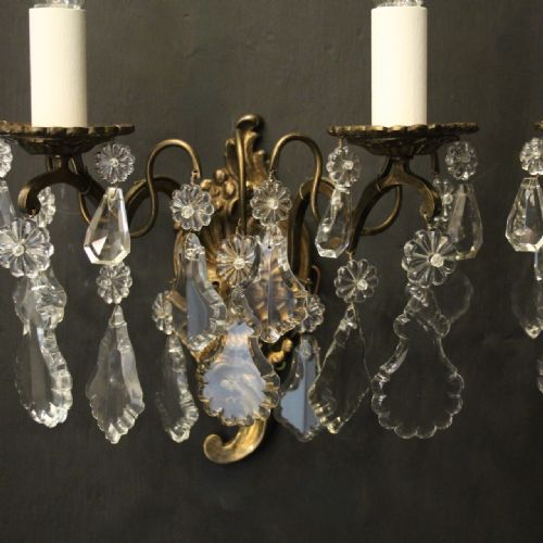 FRENCH PAIR OF GILDED TWIN ARM ANTIQUE WALL LIGHTS - ADDITIONAL PHOTO 8