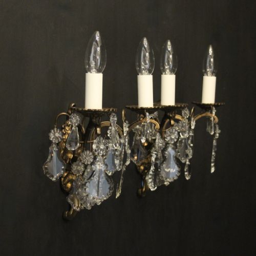 FRENCH PAIR OF GILDED TWIN ARM ANTIQUE WALL LIGHTS - ADDITIONAL PHOTO 9