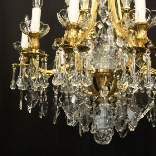 FRENCH GILDED BRONZE 13 LIGHT ANTIQUE CHANDELIER - ADDITIONAL PHOTO 3