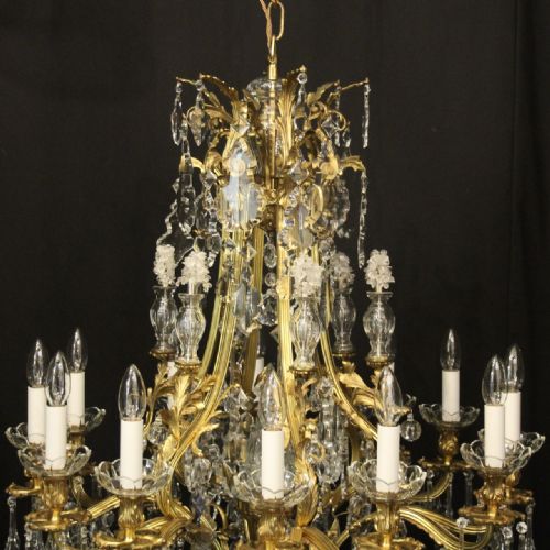 FRENCH GILDED BRONZE 13 LIGHT ANTIQUE CHANDELIER - ADDITIONAL PHOTO 6