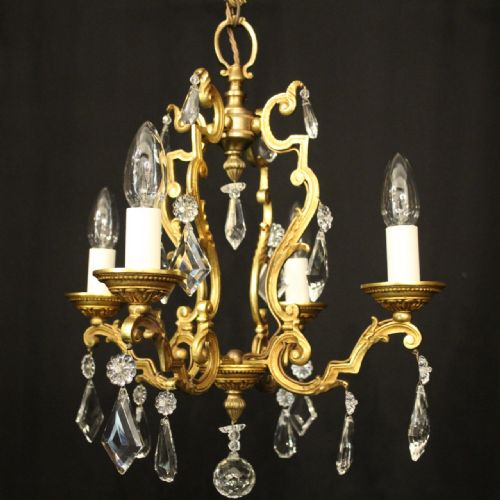FRENCH GILDED CRYSTAL 4 LIGHT CHANDELIER - ADDITIONAL PHOTO 1