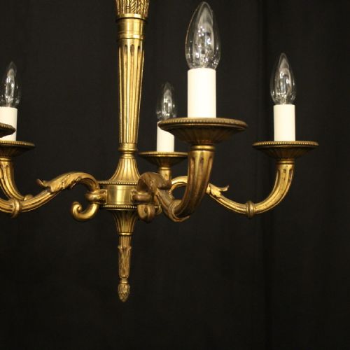 FRENCH GILDED BRONZE 5 LIGHT ANTIQUE CHANDELIER - ADDITIONAL PHOTO 1