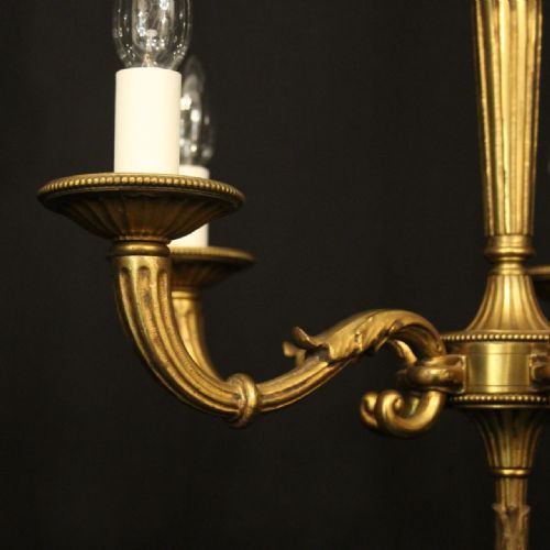 FRENCH GILDED BRONZE 5 LIGHT ANTIQUE CHANDELIER - ADDITIONAL PHOTO 2