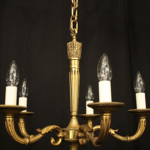 FRENCH GILDED BRONZE 5 LIGHT ANTIQUE CHANDELIER - ADDITIONAL PHOTO 3