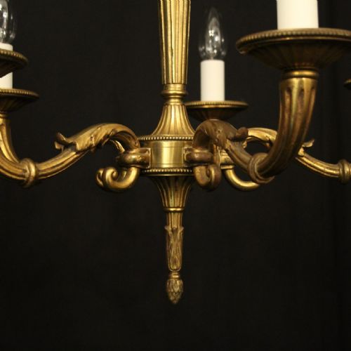FRENCH GILDED BRONZE 5 LIGHT ANTIQUE CHANDELIER - ADDITIONAL PHOTO 4