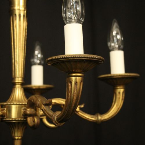 FRENCH GILDED BRONZE 5 LIGHT ANTIQUE CHANDELIER - ADDITIONAL PHOTO 5