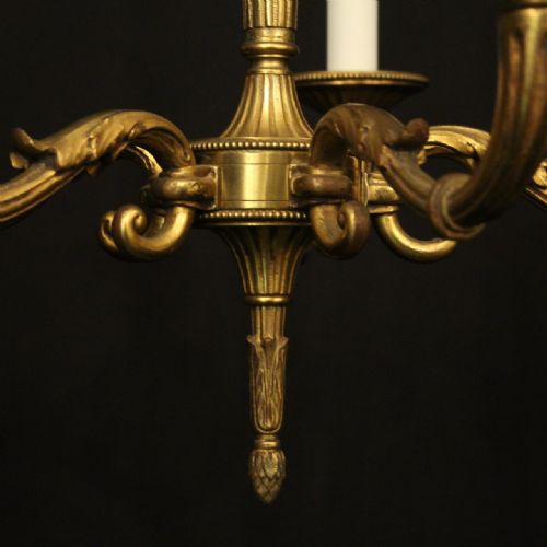FRENCH GILDED BRONZE 5 LIGHT ANTIQUE CHANDELIER - ADDITIONAL PHOTO 7