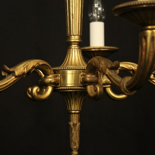 FRENCH GILDED BRONZE 5 LIGHT ANTIQUE CHANDELIER - ADDITIONAL PHOTO 8